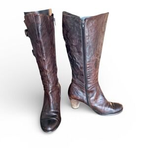 Gabor Women's Dark Brown‎ Leather Knee High Boots Buckle with Side wide calf